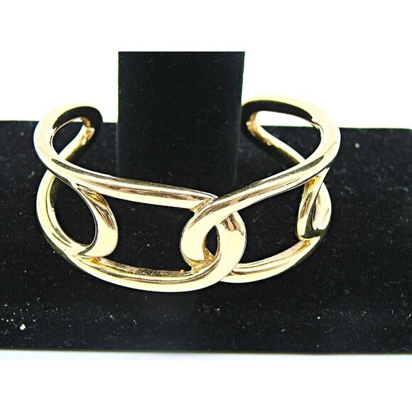 Napier Interlinking Oval Link Open Cuff Gold Bangle Bracelet Modernist Statement - Picture 8 of 8